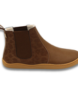 Bota barefoot ergonomica animal print cafe modelo Chelsea para adultos vista lateral