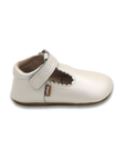 Zapato barefoot ergonomico blanco perla modelo T-Bar para bebes vista lateral