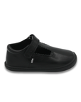 Zapato escolar barefoot negro modelo T-Bar con correa velcro para niña kids vista lateral