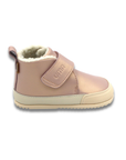 Botin barefoot ergonomico rosa gold modelo Fluffy para bebes vista lateral