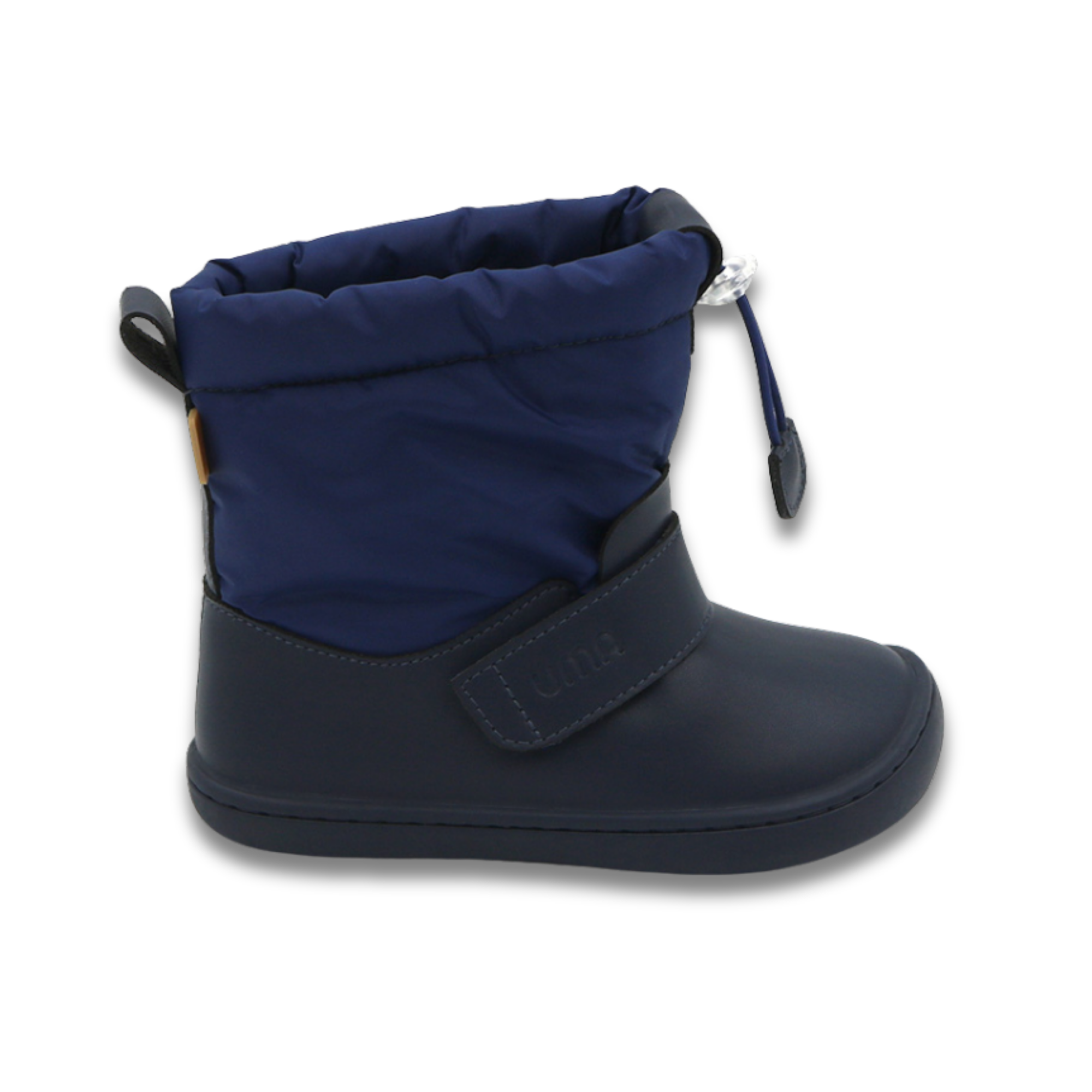 Bota barefoot ergonomica azul marino modelo Snow para ninos pequenos vista lateral