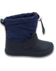Bota barefoot ergonomica azul marino modelo Snow para ninos pequenos vista lateral