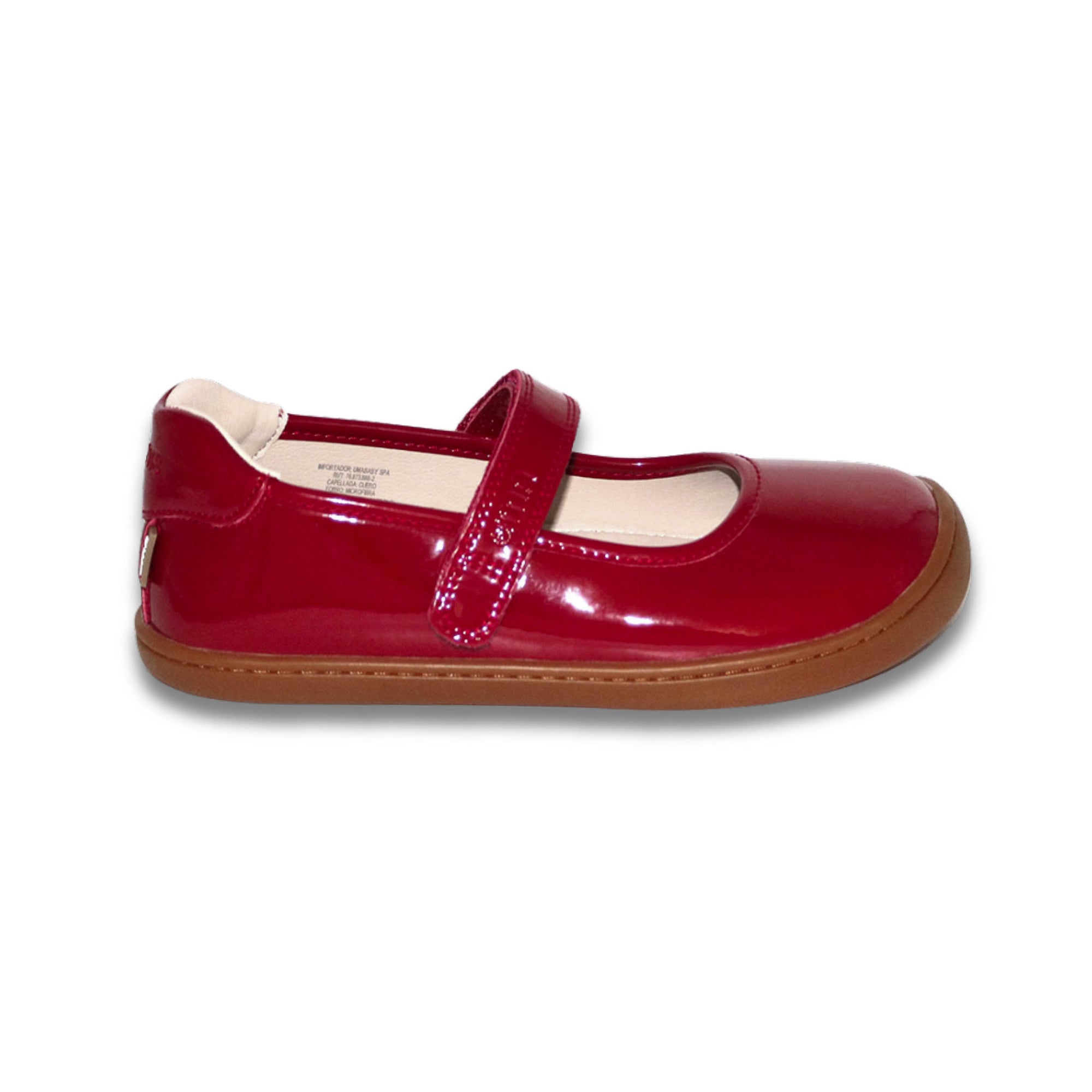 Mercedita barefoot ergonomica charol rojo para adolescentes vista lateral