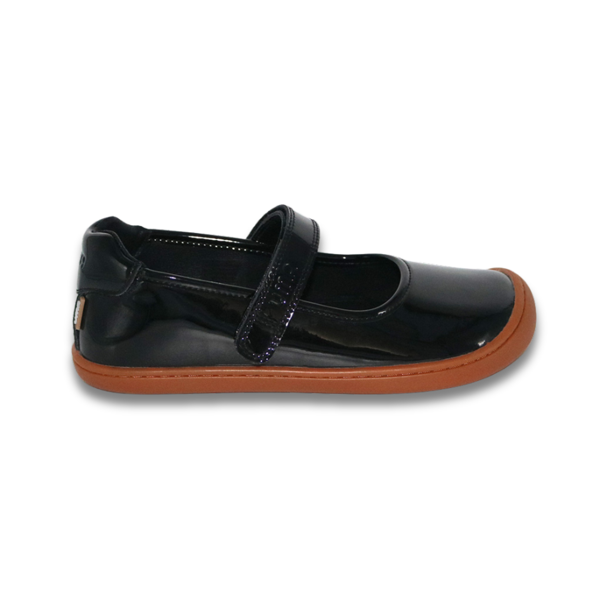 Mercedita barefoot ergonomica charol negro para adolescentes vista lateral
