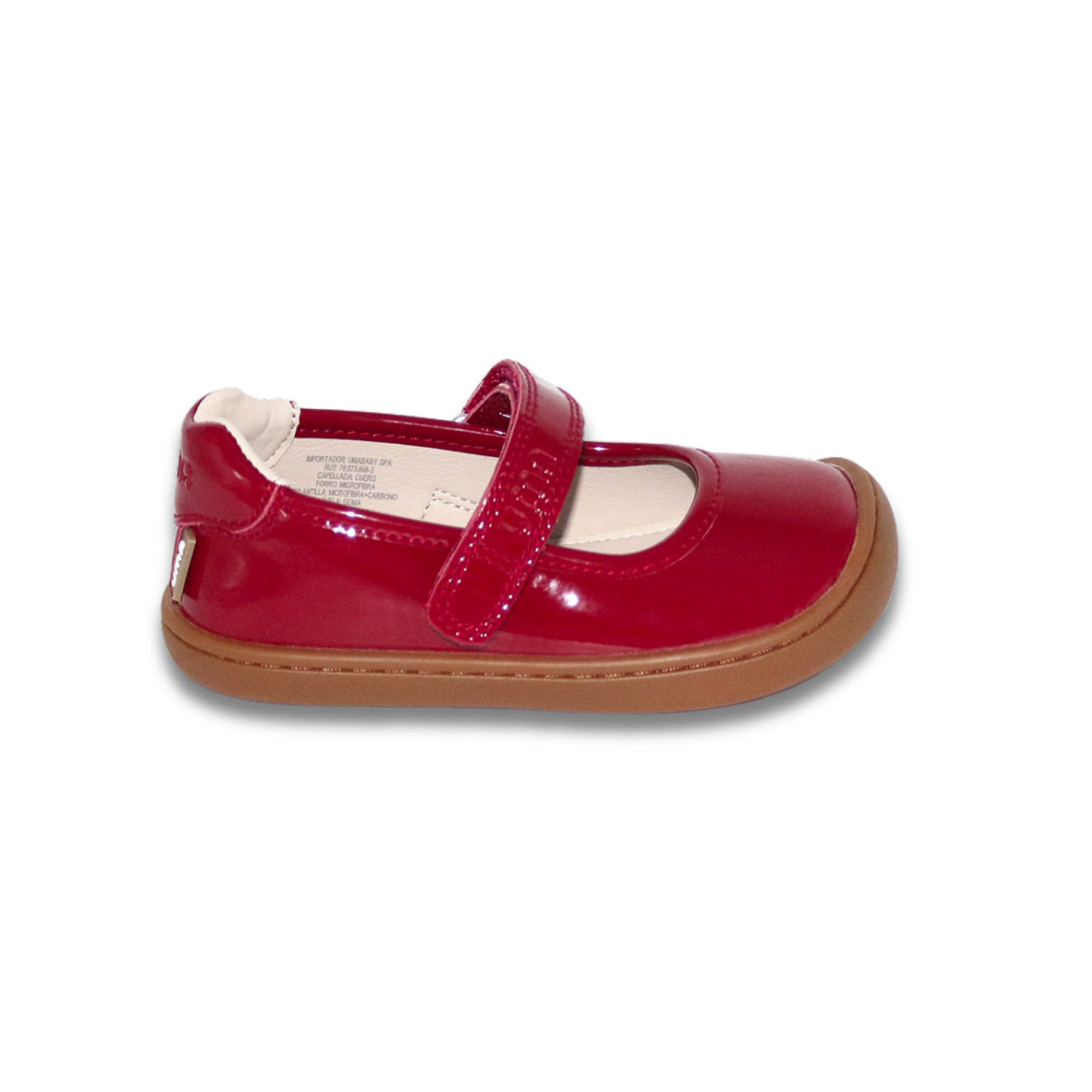 Mercedita barefoot ergonomica charol rojo para ninos pequenos vista lateral