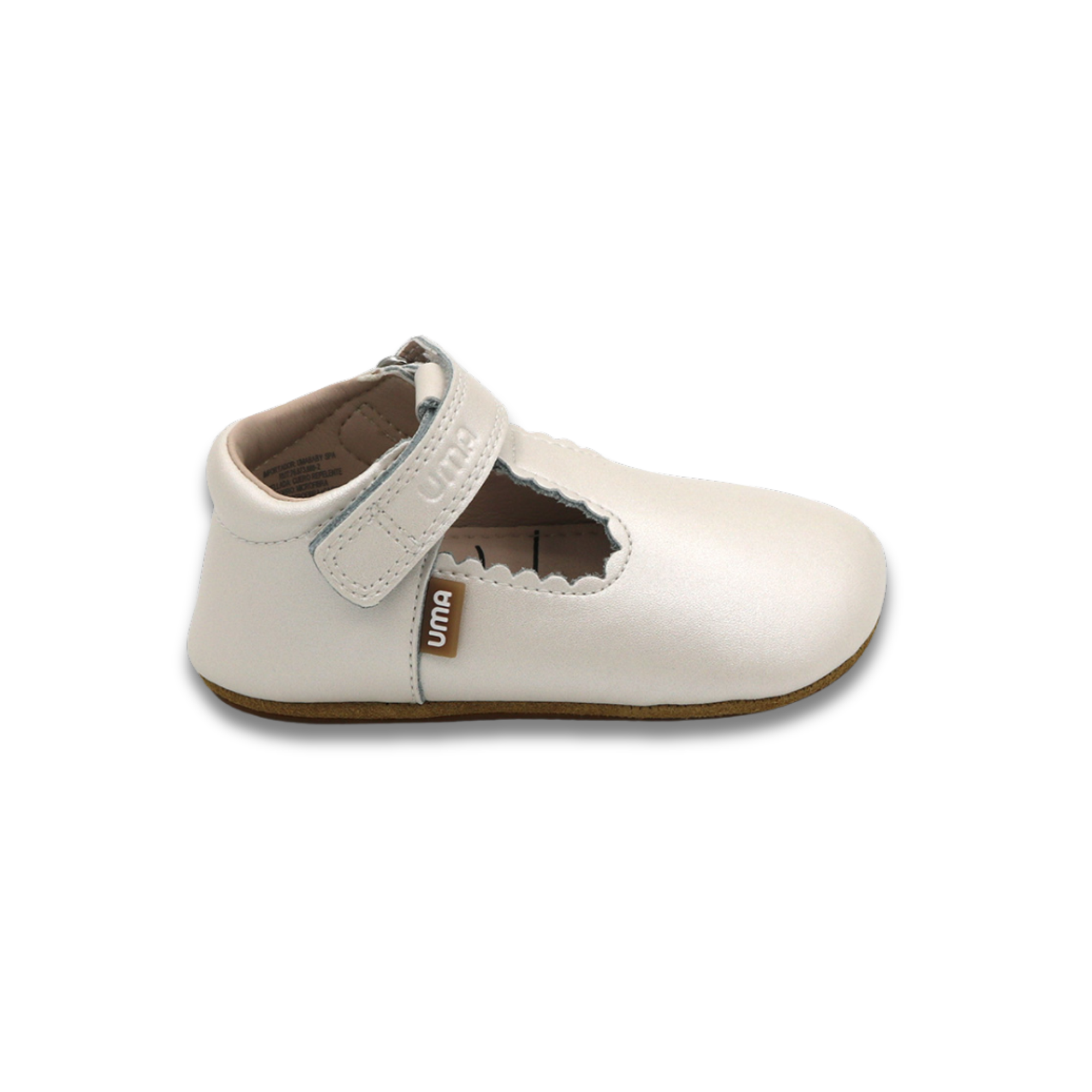 Zapato barefoot ergonomico blanco perla modelo T-Bar para bebes vista lateral