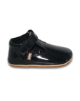 Zapato barefoot ergonomico charol negro modelo T-Bar para bebes vista lateral