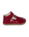 Zapato barefoot ergonomico charol rojo modelo T-Bar para bebes vista lateral