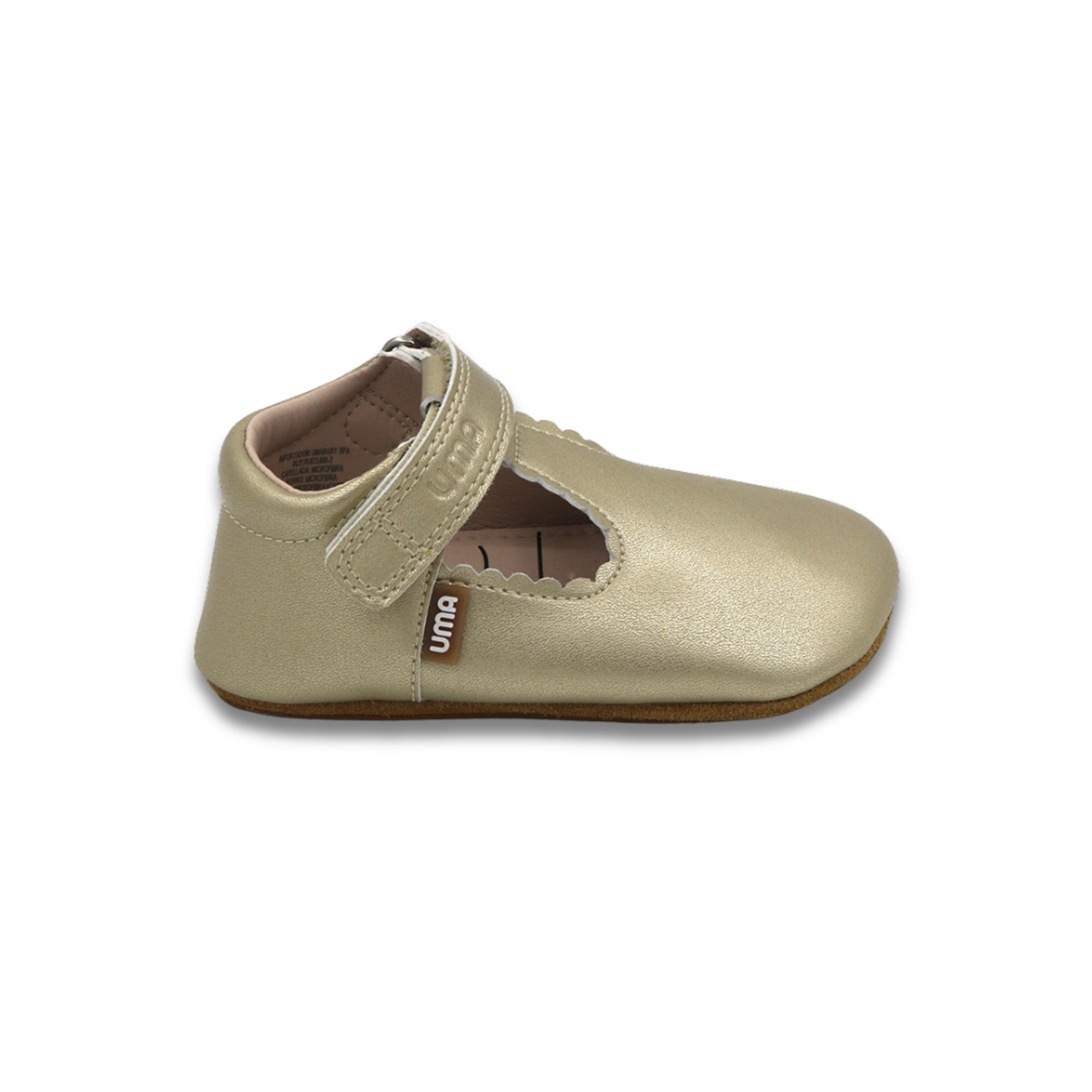 Zapato barefoot ergonomico gold modelo T-Bar para bebes vista lateral