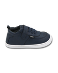 Zapatilla escolar barefoot azul marino modelo Retro con velcro para toddler vista lateral

