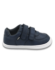 Zapatilla escolar barefoot azul marino modelo Vintage con doble velcro para kids vista lateral

